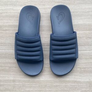 Olukai Maha 'Olu Men’s Size 8 Slip On Slide Sandals Comfort Dark Blue